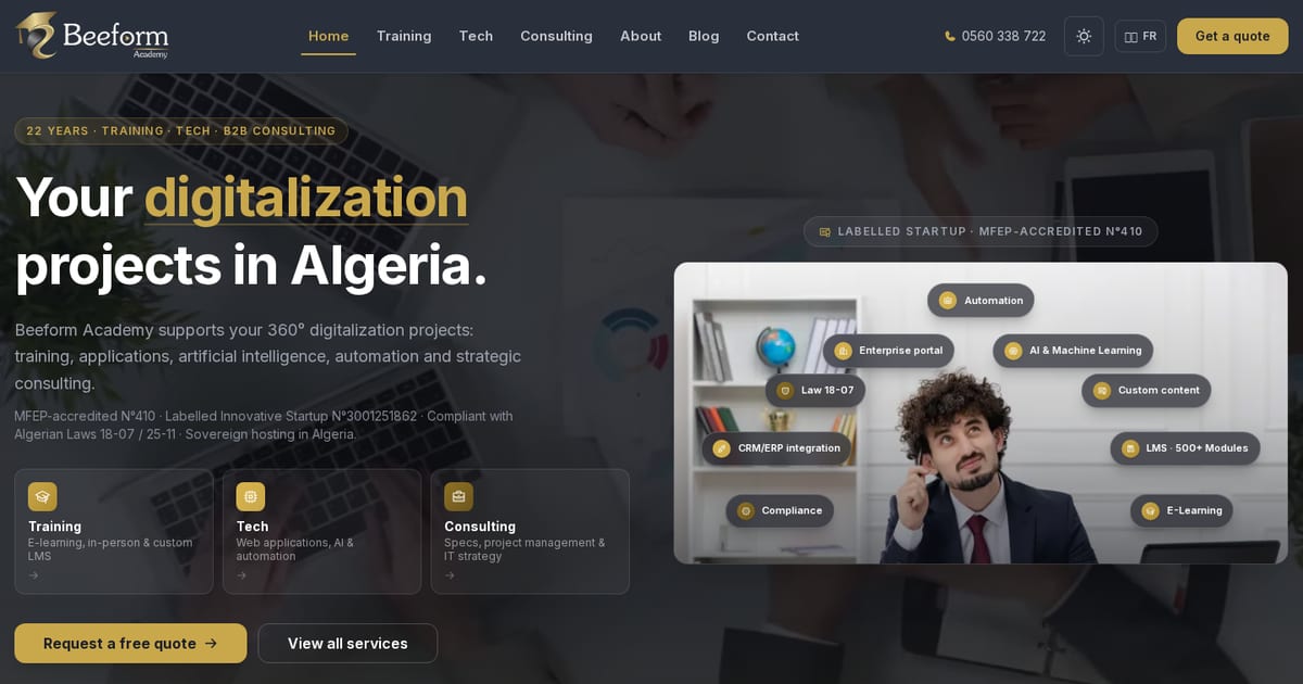 Banner Beeform Academy/algeria/digital,e-learning
